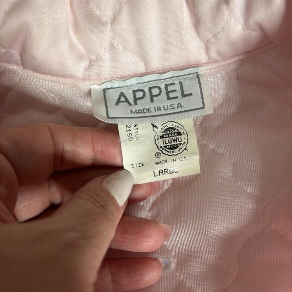 Vintage 80s Appel Quilted Bed Jacket Large Light Pink Lace Polyester Buttons - Picture 7 of 9